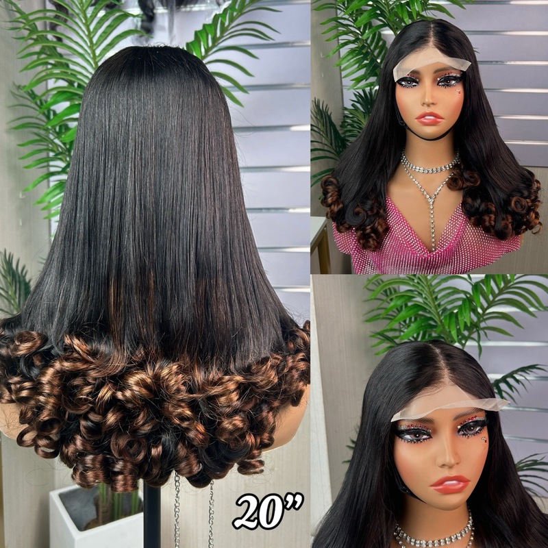 ヨーロッパとアメリカのヘアテールカーリーゴールデンブラウンウィッグヘッドギア5×5接着剤なしSDDフラワーカーリーウィッグ|undefined
