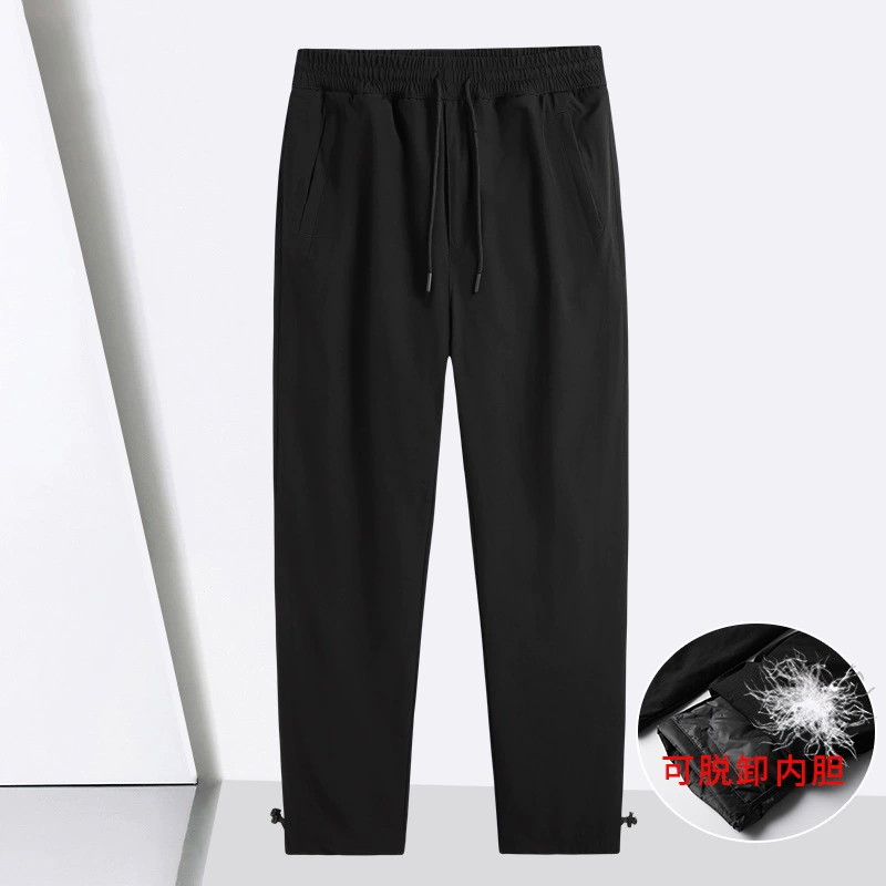 Мужские пуховые штаны больших размеров, зимние съемные брюки до колена с защитой от холода для среднего и пожилого возраста, теплые хлопковые штаны для полных мужчин, свободные пуховые штаны