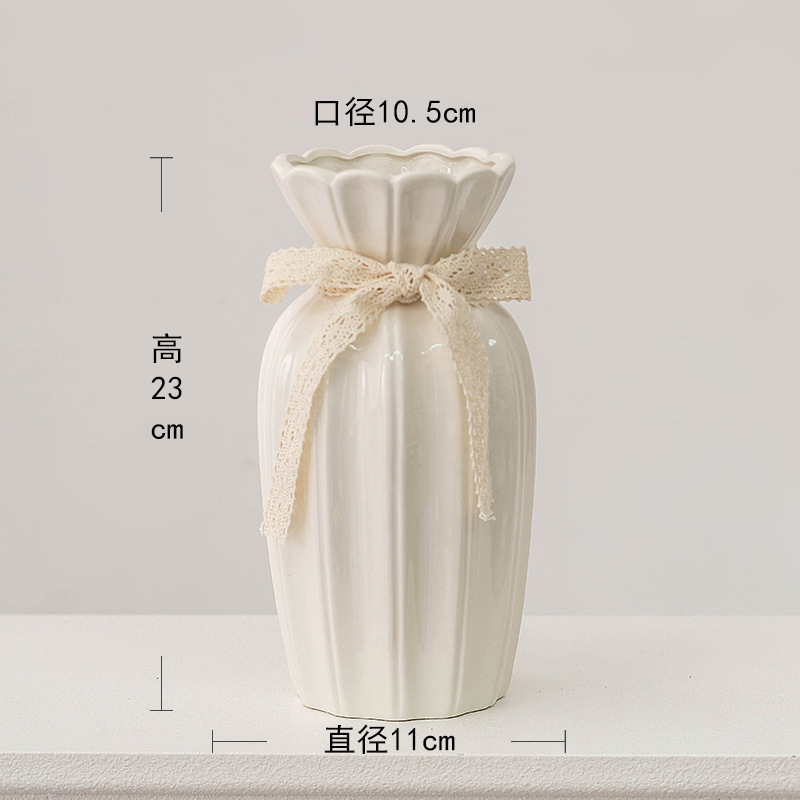ヨーロッパのバラのフラワーアレンジメント花瓶白シンプルなセラミック花器リビングルームテーブルドライフラワー水耕装飾装飾品|undefined