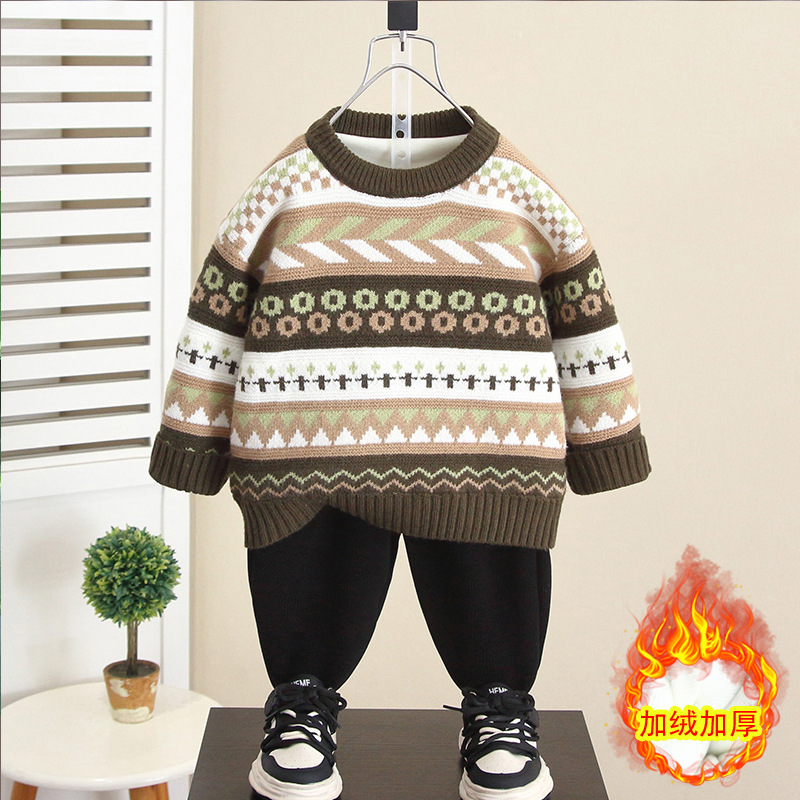6589 ropa para niños suéter para niños más ropa de otoño e invierno de terciopelo 2025 nuevo suéter de punto grueso para niños top de lana para bebés