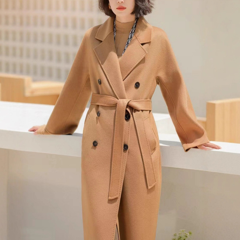 Silk Cashmere Wool White High-end Double-sided Cashmere Coat Women's Warm MAX101801 Autumn and Winter Woolen Coat Silk Cashmere Wool White High-end Double-sided Cashmere Coat Women's Warm MAX101801 Autumn and Winter Woolen Coat