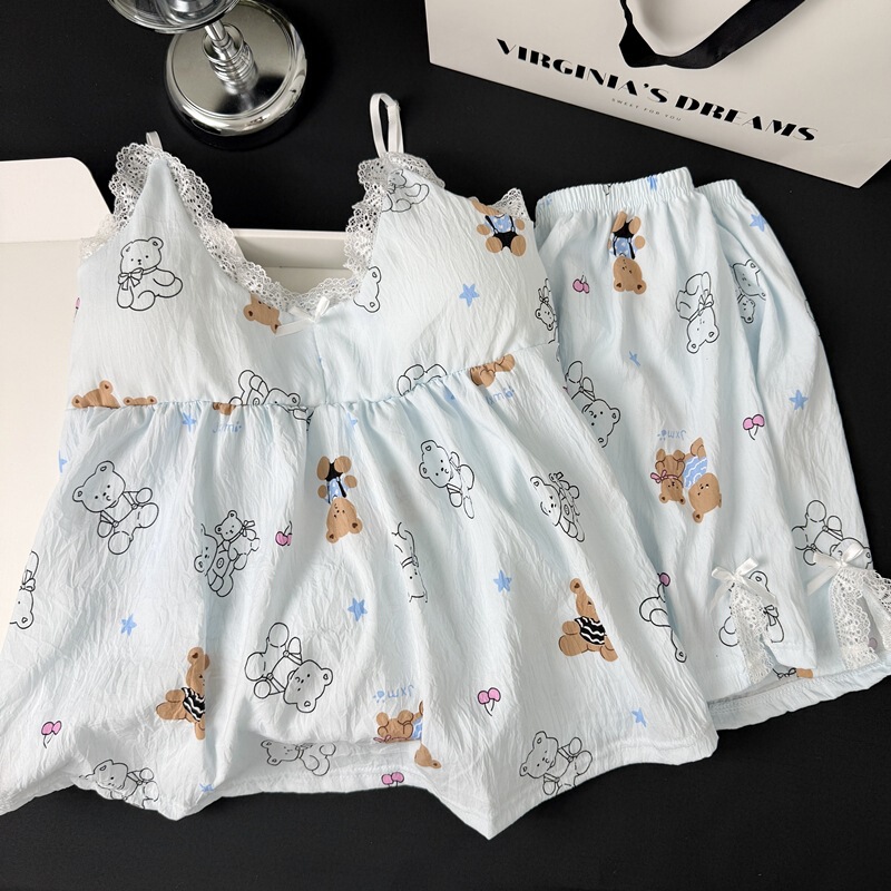 【Da Jiejie Cross-Border Selection】Summer Cloud Pajamas with Chest Pads, Wearable Outside, Camisole and Shorts Homewear Set 【Da Jiejie Cross-Border Selection】Summer Cloud Pajamas with Chest Pads, Wearable Outside, Camisole and Shorts Homewear Set