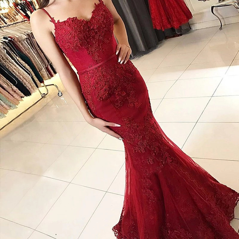 El Comercio Exterior de Europa y América Amazon AliExpress deseo estación independiente Nueva cola pescado Delgado encaje largo vestido noche elegante image 4