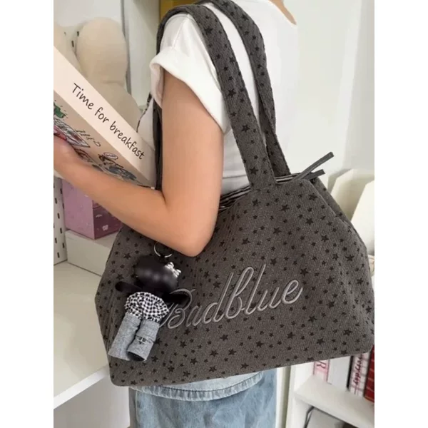 Korean-style niche embroidered canvas bag for women, 2026 new model, large-capacity commuter handbag and shoulder tote bag