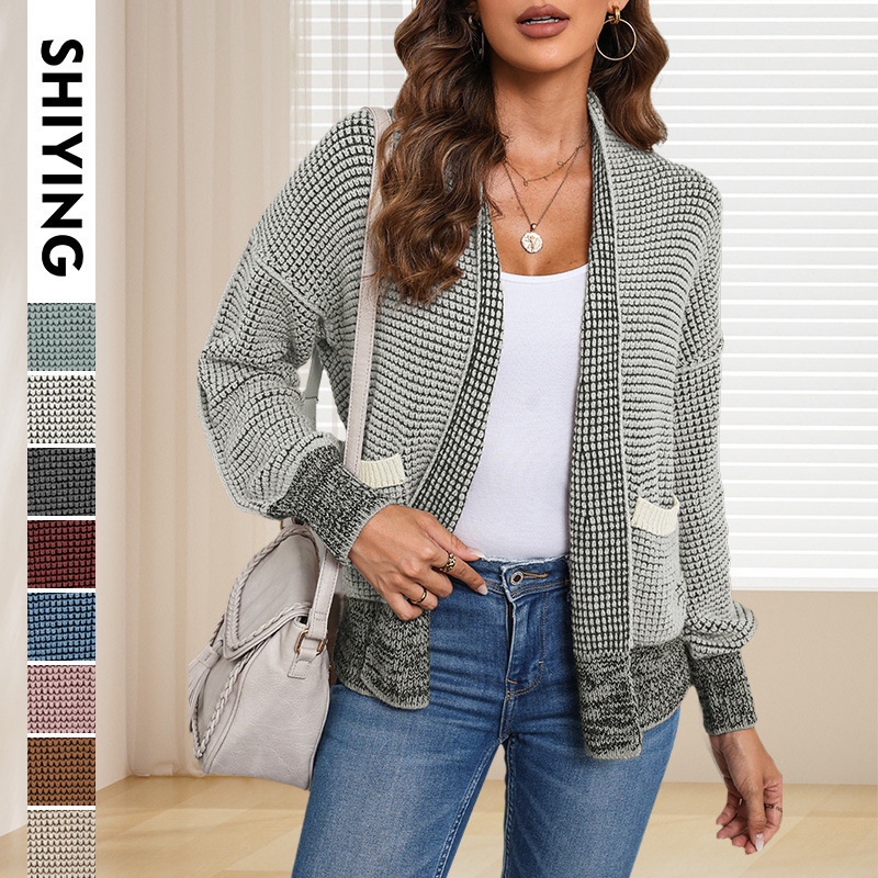 Shiying Cross-Border Autum Long-Sleeved Cardigan Women's New Pure Color European and American Long Loose Collarless Warm Knitwear for Women Shiying Cross-Border Autum Long-Sleeved Cardigan Women's New Pure Color European and American Long Loose Collarless Warm Knitwear for Women