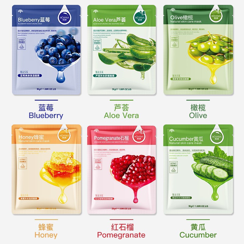 Hanchan o'simlik mevali yuz niqoblari seriyasi: Aloe Vera namlovchi yuz parvarishi, Essence Sheet niqobi ulgurji savdosi