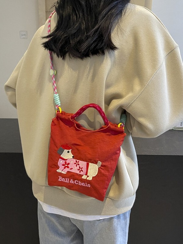 夏の新しい刺繍かわいいショルダークロスボディバッグインスタイル環境に優しいショッピングバッグ遊び心のあるガーリーハート携帯電話ショルダーバッグ|undefined