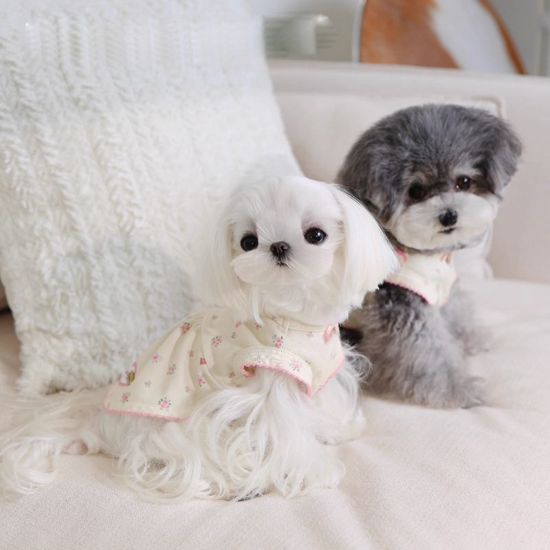 Perro mascota gato primavera verano lindo chaleco floral falda ropa de casa Teddy Bichon transpirable ropa para perros pequeños