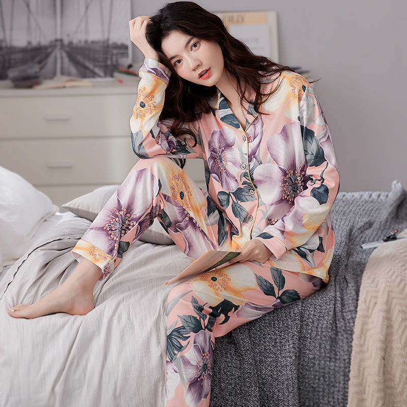 Más tamaño % Pijama de algodón traje de invierno de manga larga de primavera y otoño de las mujeres de mediana edad homewear se puede usar fuera