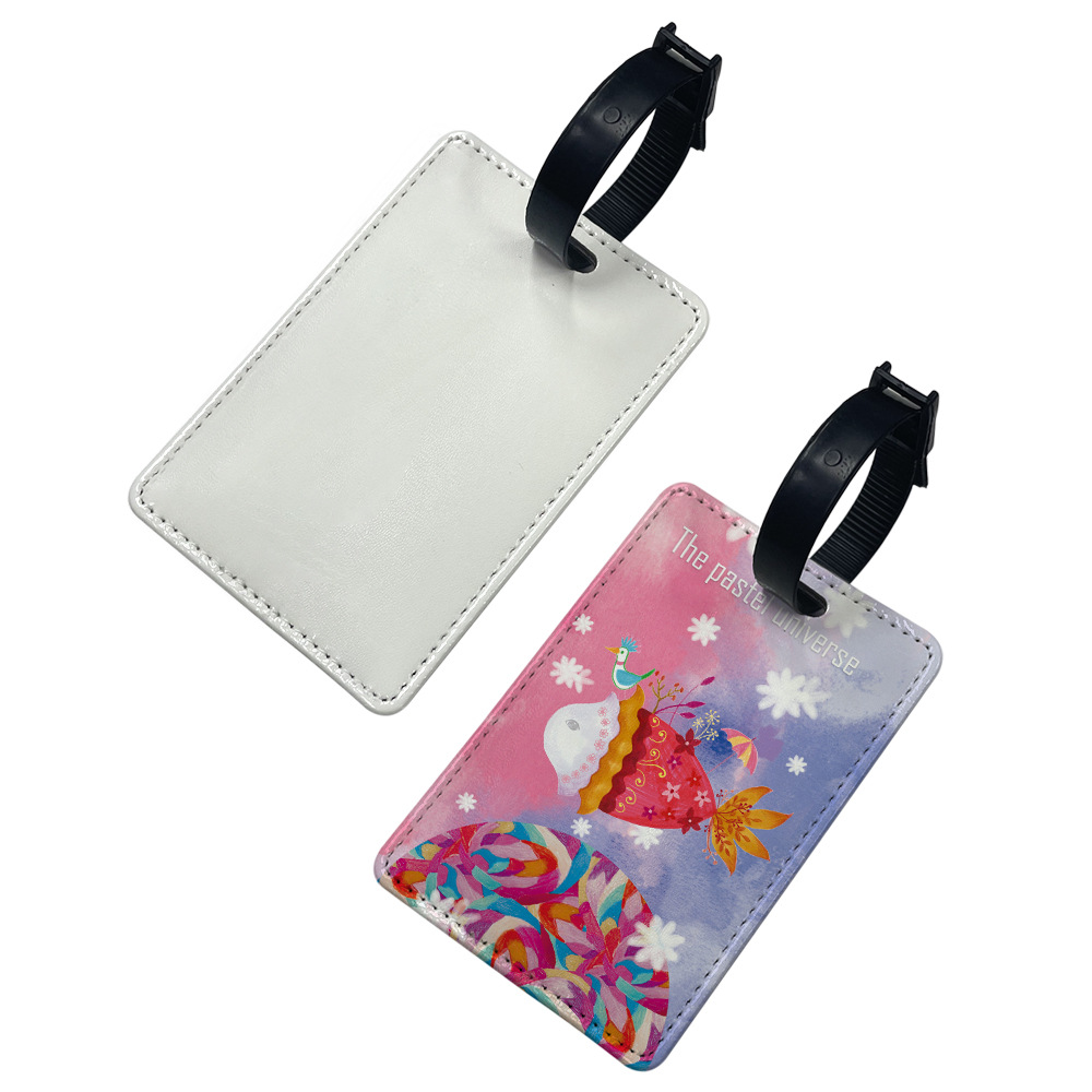 Fábrica directa sublimación caliente etiqueta de equipaje maleta cuero lista con tarjeta de inserción