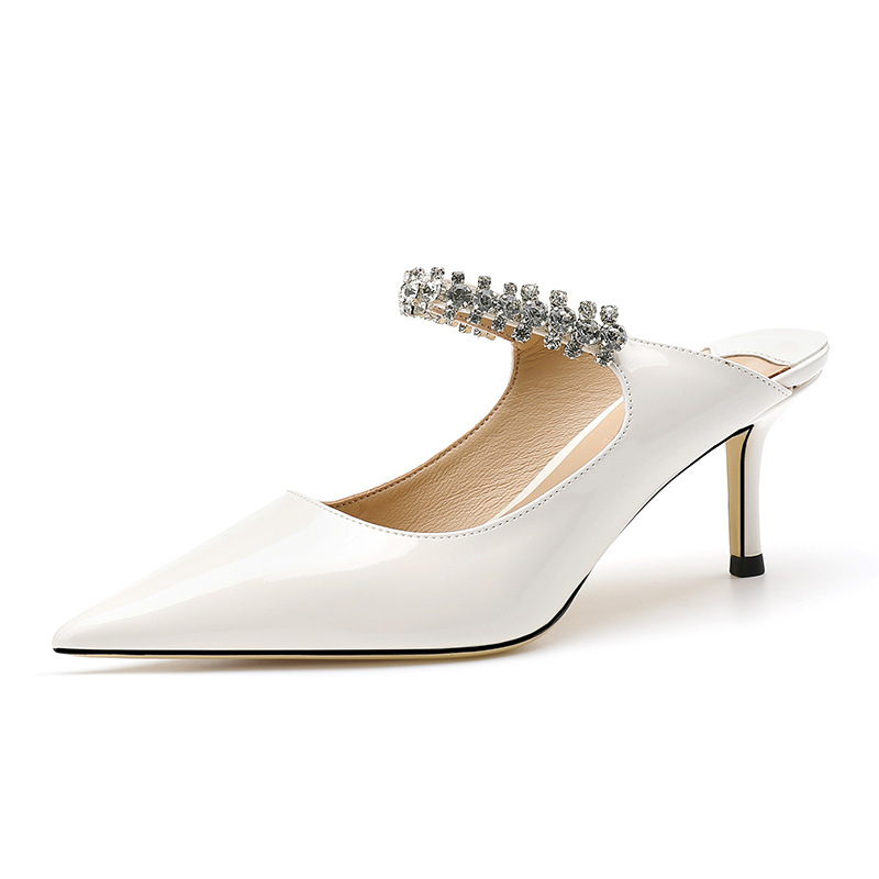 Sandalias de charol con punta puntiaguda y tacón alto de 2025, nuevas sandalias de verano con diamantes de imitación en color, tacón alto fino, punta abierta, elegantes, estilo halter, a la moda._voghion.com