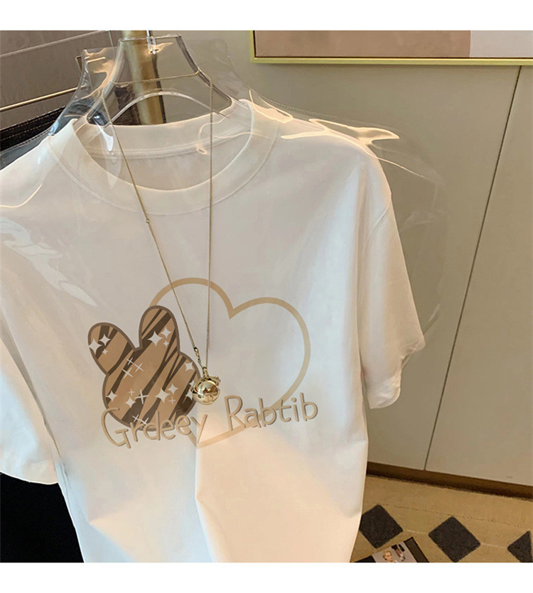 Women's Printed Cotton T-shirt Loose Fit Summer White Base Layer_voghion.com