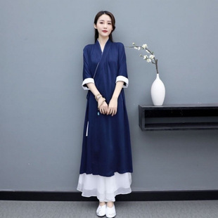 Improved Nalan Hanfu Women's Chinese Style Temperament Zen Style Zen Clothing High-end Lay Women's Coat Ethnic Style One-piece suit