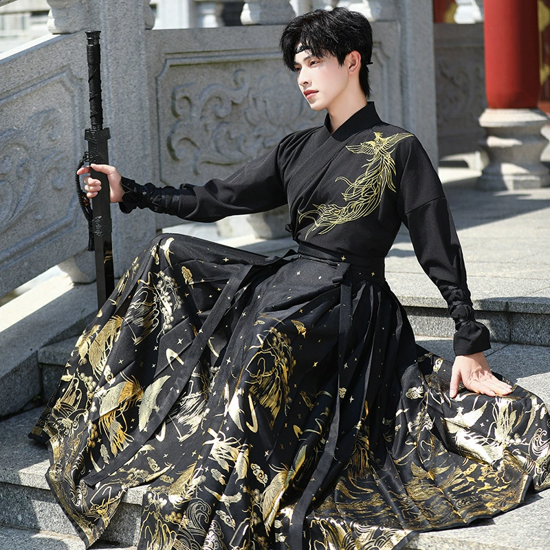 Новый оригинальный Hanfu мужской китайский стиль с вышивкой и воротником топ