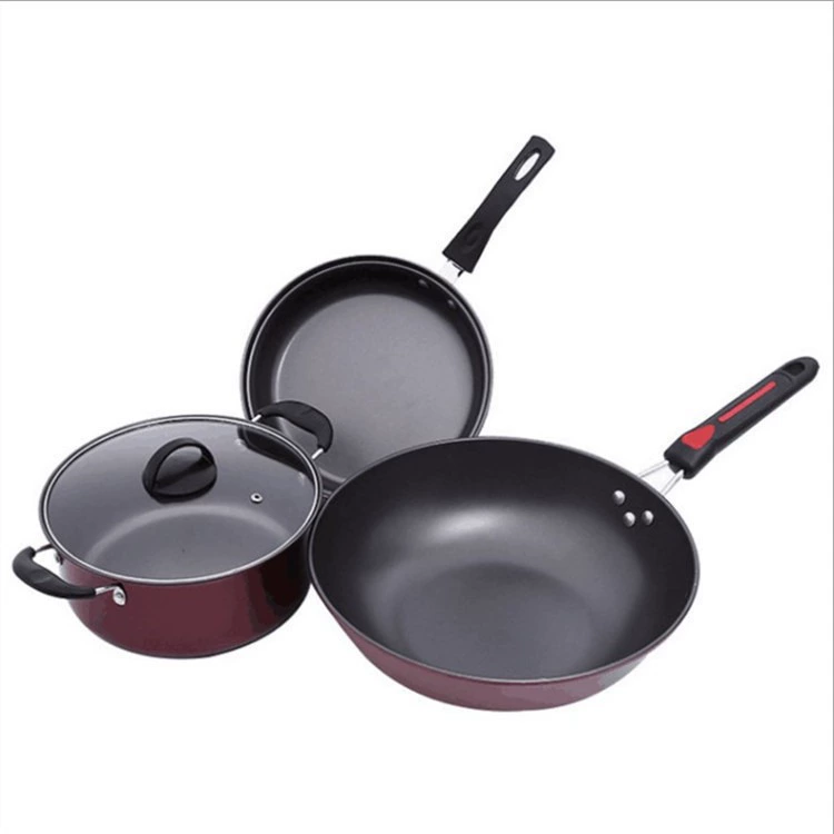 龙滋味 Three-piece pot set household wok non-stick pot kitchen utensils pot set 4S opening gifts wholesale