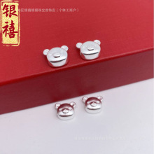 999足银轻松熊配件3D硬银纯银轻松无忧可爱卡通小熊转运珠送女友