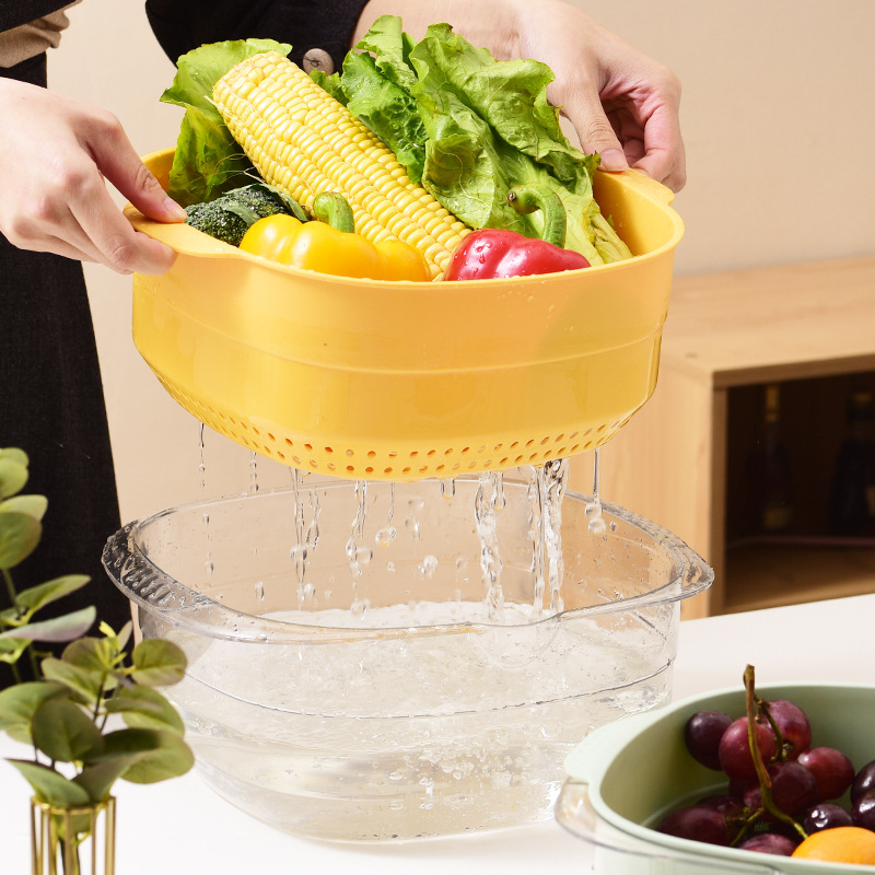 Thickened double -layer PET drain basket Household kitchen…