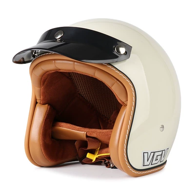 3C Certified Retro Motorcycle Helmet Electric Scooter Half Helmet Summer All-Season Universal Safety Helmet for Men and Women (Motosiklet dəbilqələri) - m-milky-white-free-hat-brim-face-towel