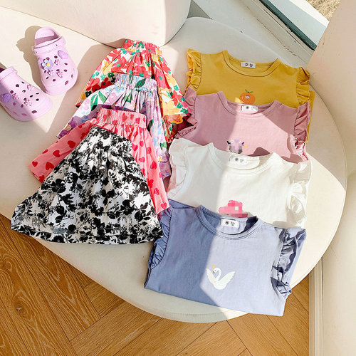 Children's Suits  Summer New Products Boys and Girls Printed Cartoon Short-Sleeved Printed Pants Baby Short-Sleeved Two-piece Set
