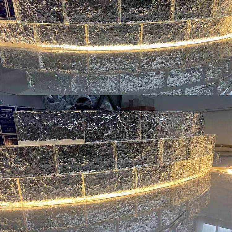 弧形实心玻璃砖热熔冰纹透明水晶砖隔音吧台隔断装饰墙精磨弧形砖