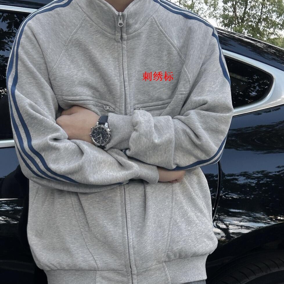 Spring and Autumn College Style Stand Collar Cardigan Sweatshirt for Women, Ins Korean Style Embroidered Logo Unisex Loose Jacket Trendy 9899