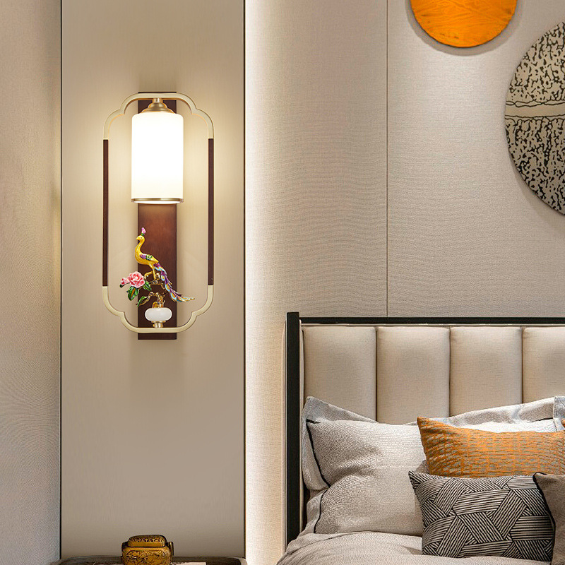 Lámpara de pared de cabecera del dormitorio de Grand View Garden Liquor chino de lujo nuevo estilo chino pared de fondo de la sala de estar de alta gama lámpara de cobre 667L