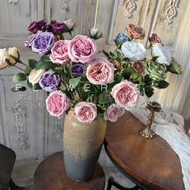 荔枝玫瑰仿真花奥斯汀小精致泡泡玫瑰餐桌客厅家居摆设花束批发