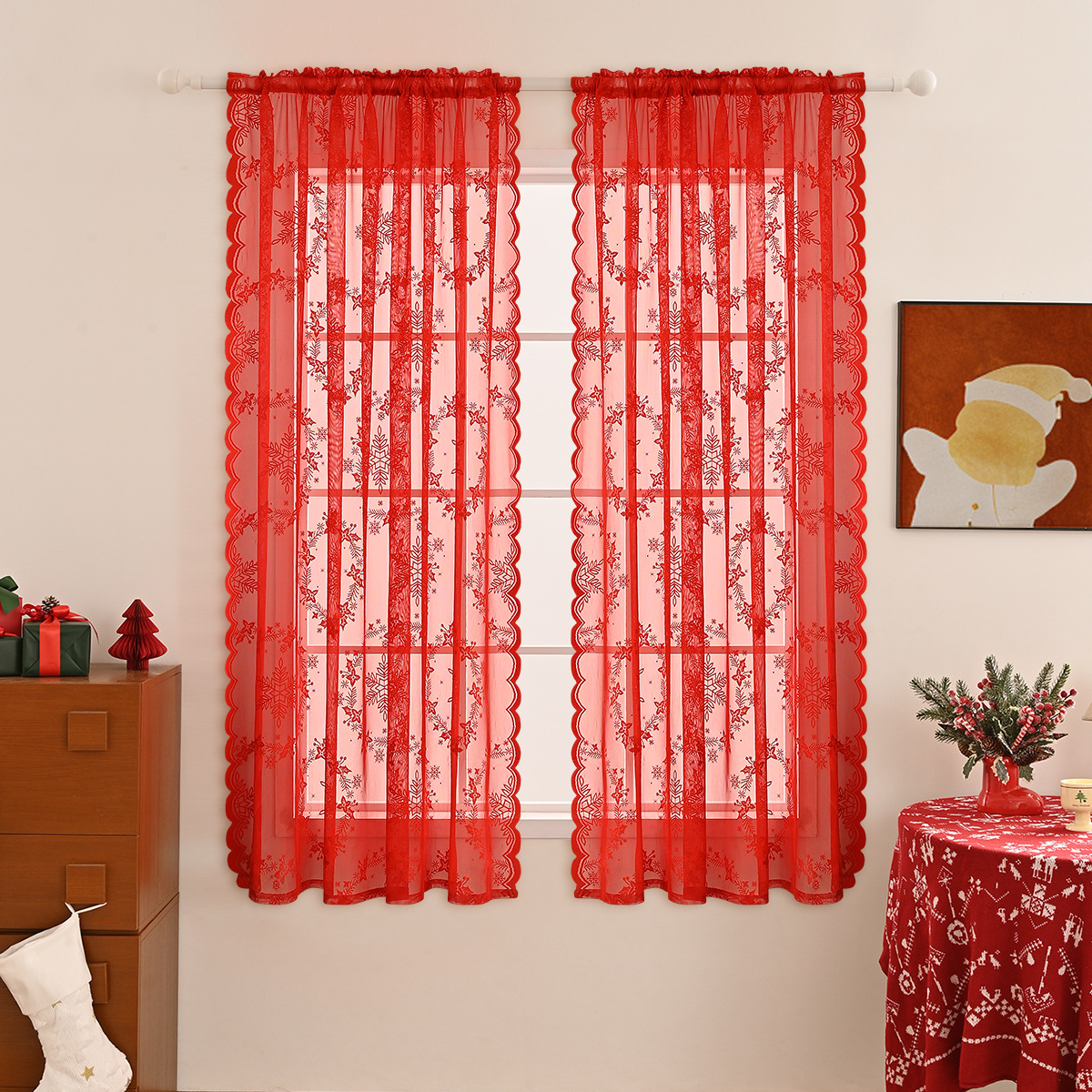 Nuevo espejo transfronterizo copo de nieve ventana de tela de barra de presión de hilo de encaje de acero cortinas de sombra decoración de sala de estar TEMU