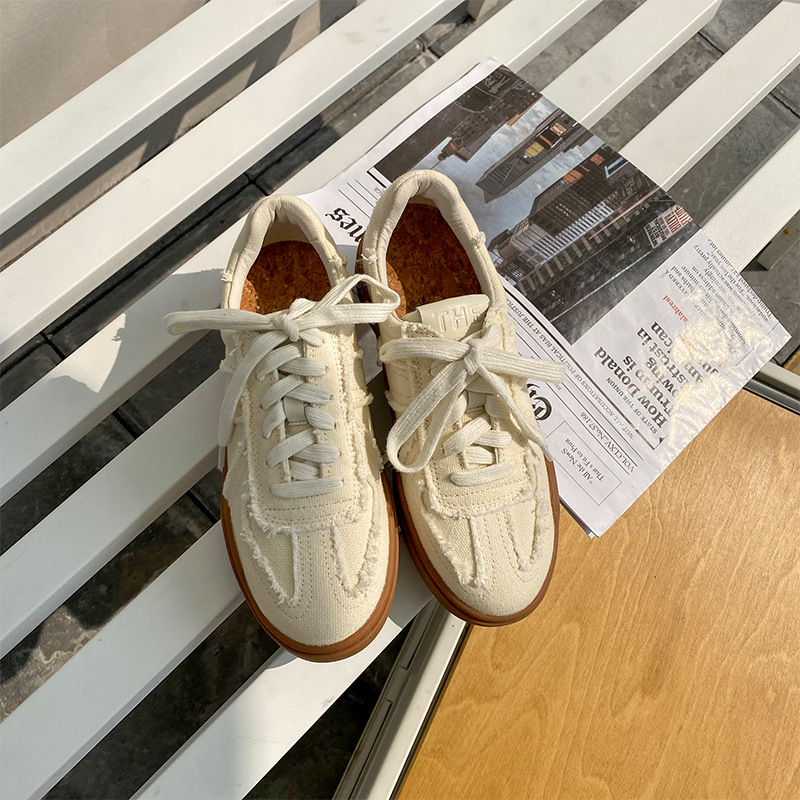 德训鞋2022年新款复古帆布鞋女平底休闲阿甘鞋百厚底运动鞋板鞋女