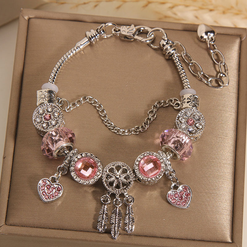 Silver Heart Dreamcatcher Charm Bracelet Adjustable Jewelry_voghion.com