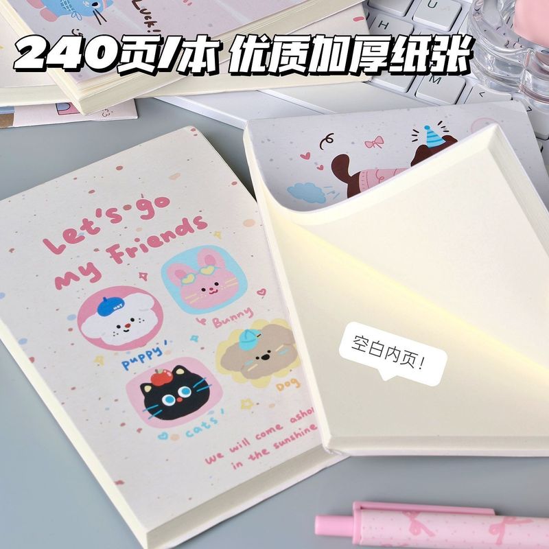 かわいい動物 A6 空白ノートブック ins 高価値厚みのあるガーリーハート学生 DIY フリップアップノートブック耐久性|undefined