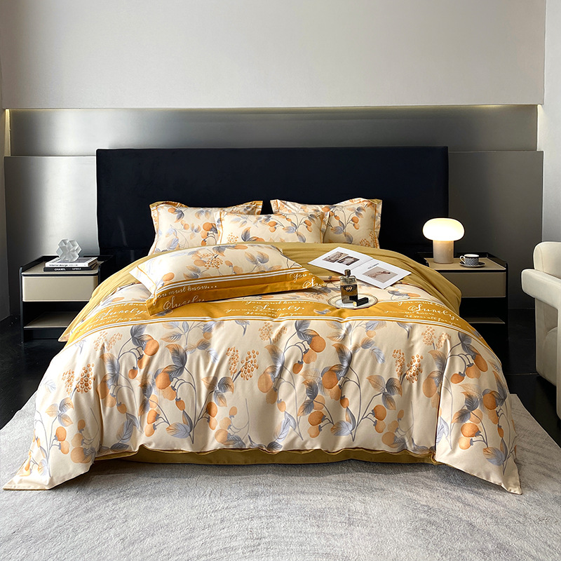 Nuevo juego de cuatro piezas de lana gruesa y cepillada, ropa de cama de edredón de impresión de lujo ligero para el hogar, ropa de cama de otoño e invierno al por mayor