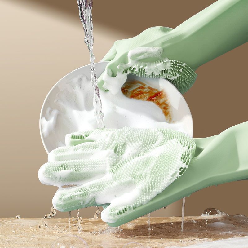 (2개) 식기 세척 장갑 그릇 주방 고온 실리콘 식기 세척 비 오일 방수는 손을 두껍고 내구성이 아프지 않습니다.