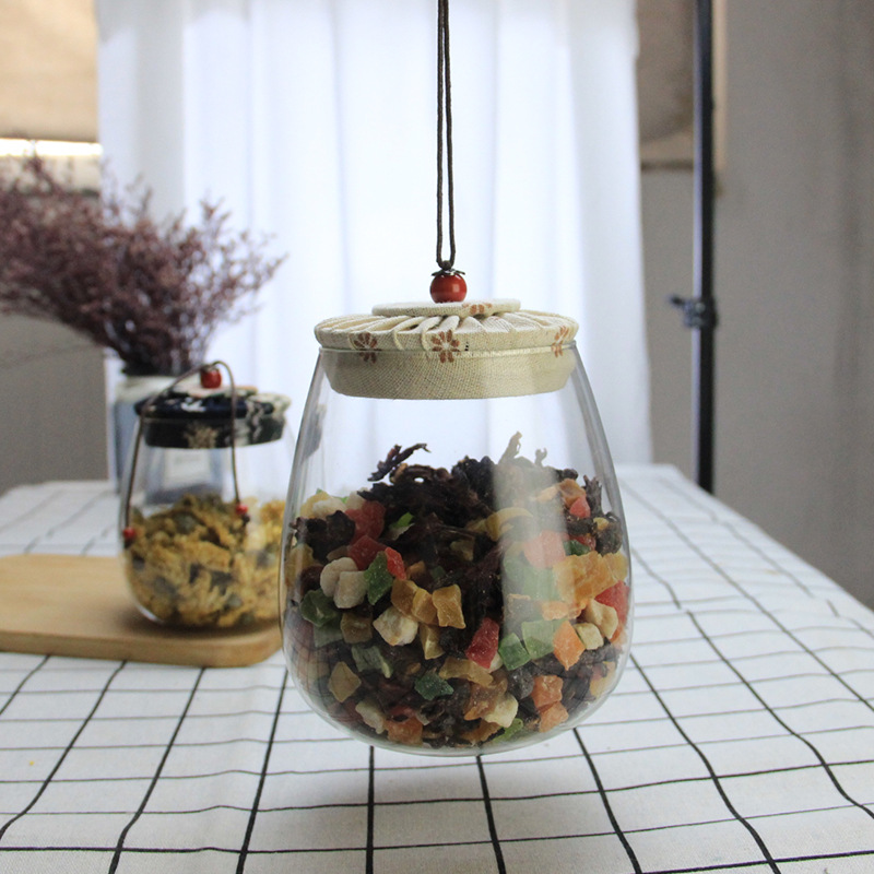 Tarro de té de vidrio de borosilicato estilo retro tela de almacenamiento tarro merienda de frutas secas de almacenamiento botella sellada Pu'er té preservación