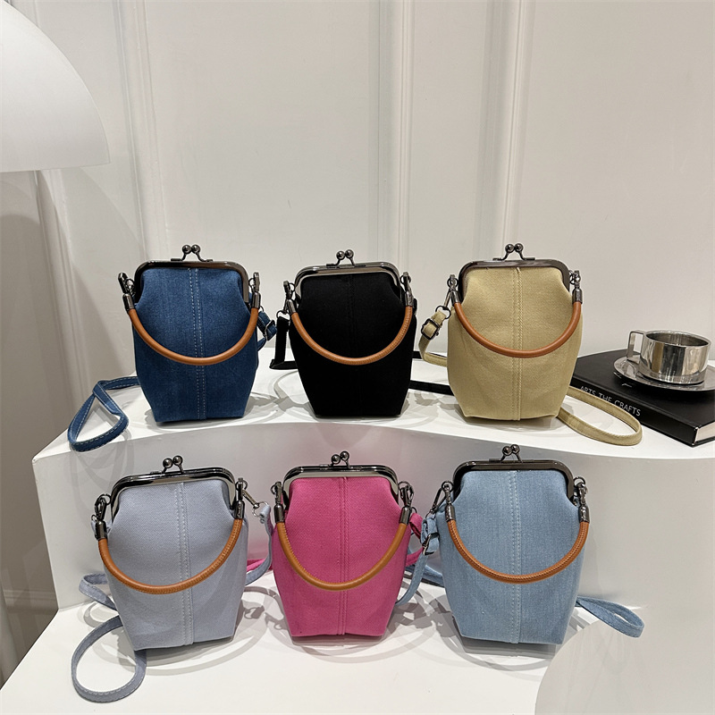 2025 새로운 한국 데님 휴대폰 새로운 크로스백 문학 핸드백 다용도 통근 수제 여성용 가방