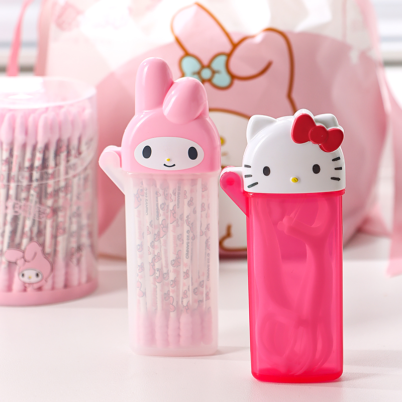 KT My Melody cute cotton swab storage box, portable and compact, toothpick holder, floss tube, flip-top cotton swab box