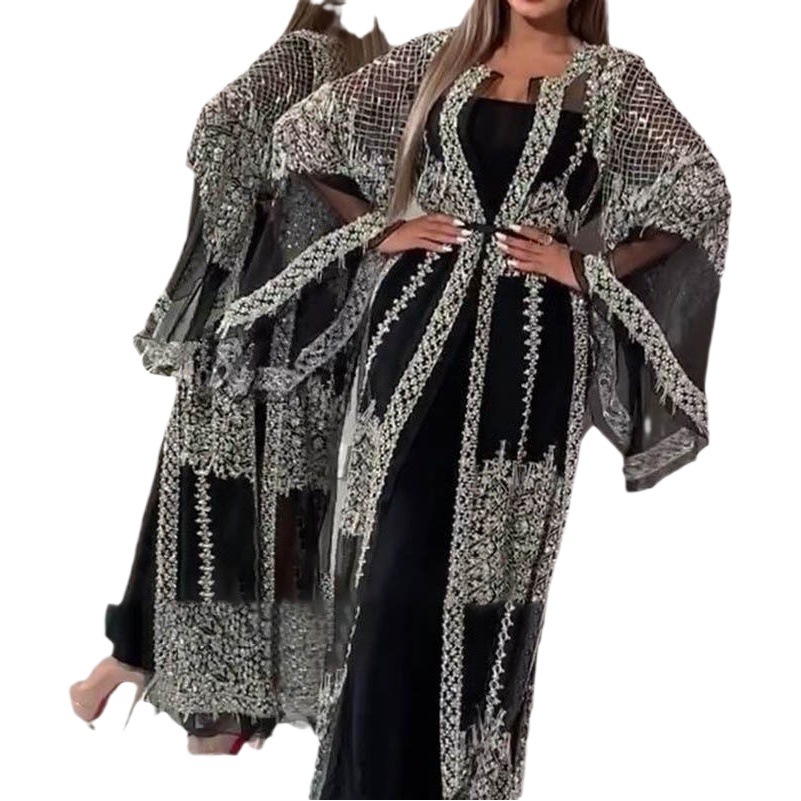 2025 nuevo estilo transfronterizo de comercio exterior europeo y americano vestido de mujer bronceado vestido de swing sexy vestido de noche de banquete de chal