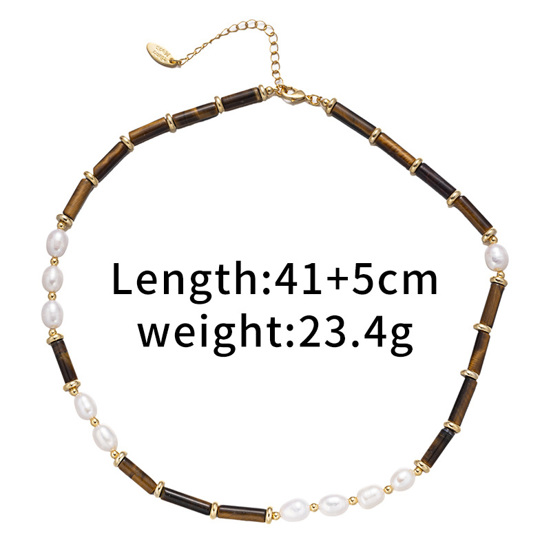 Europa y América retro langosta collar de piedra de ojo de tigre sensación de alto nivel de moda versátil no se desvanece nicho collar de perlas verdaderas mujeres