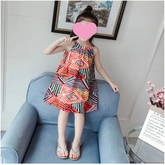 女童連衣裙夏裝學生吊帶裙韓版背心裙女孩公主裙無袖棉綢碎花裙子