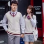 秋冬v领套头学生毛衣