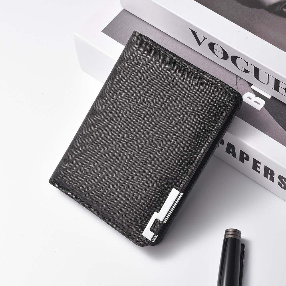 Foreign Trade Hot-Selling Men's Short Leather Wallet with Iron-Edged Cross Pattern, Multiple Card Slots, High-End Feel, Coin Purse Wholesale
