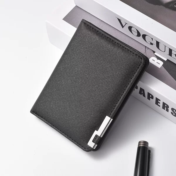 Foreign Trade Hot-Selling Men's Short Leather Wallet with Iron-Edged Cross Pattern, Multiple Card Slots, High-End Feel, Coin Purse Wholesale