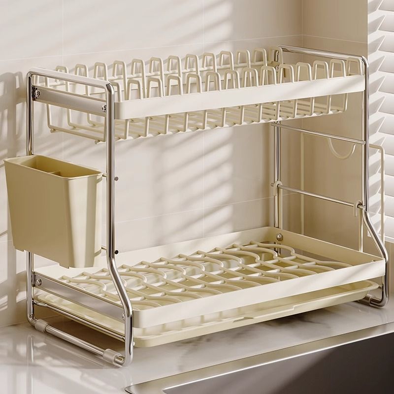 Plazos de almacenamiento de platos de acero inoxidable 304 canasta de drenaje de platos de platos de platos y palillos de platos de doble capa de estante de cocina