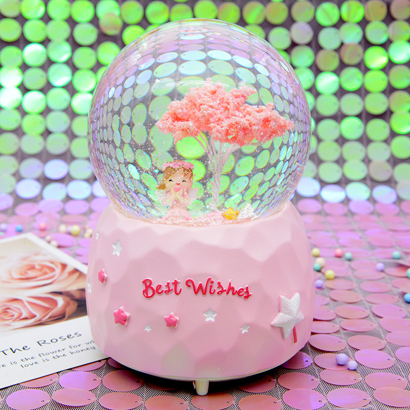 創意卡通大號水晶球音樂盒家居擺件情人節禮物閃燈自動飄雪音樂盒