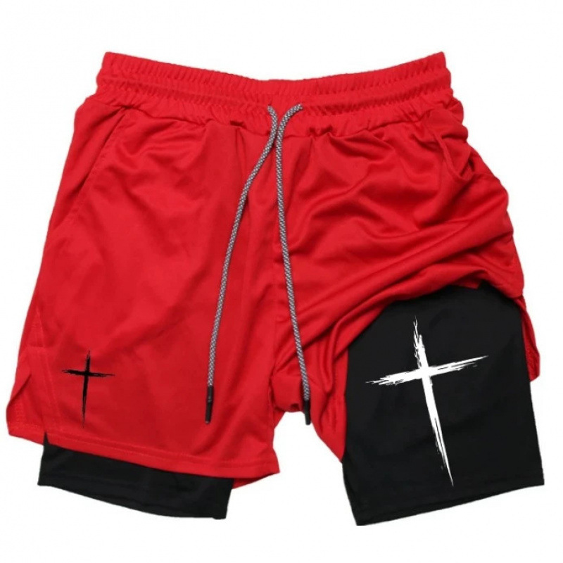 Cross-Border Cross-Print Summer Breathable Two-In-One Double-Layer Shorts Men's Elastic Compression Shorts Multi-Functional Shorts Cross-Border Cross-Print Summer Breathable Two-In-One Double-Layer Shorts Men's Elastic Compression Shorts Multi-Functional Shorts