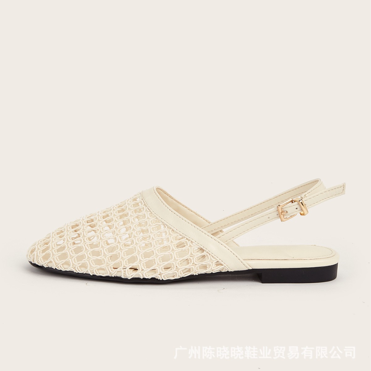 Baotou tejido rosa con sandalias planas de estilo romano