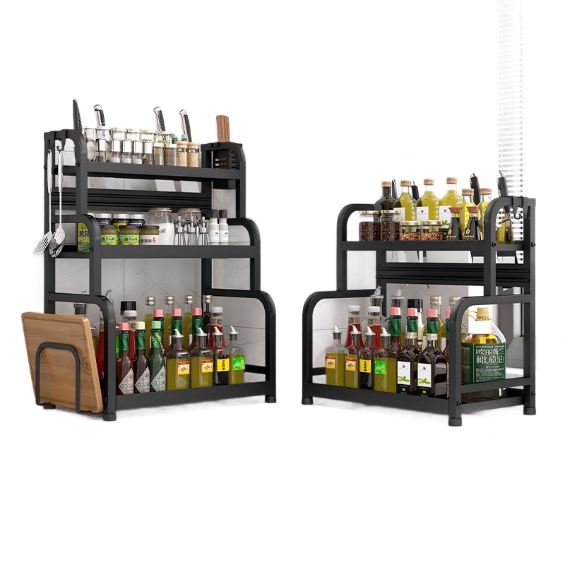 Estante de acero al carbono de cocina estante de almacenamiento de condimentos estante de almacenamiento de condimentos estante de salina de aceite doméstico estante de especias estante de almacenamiento de cocina