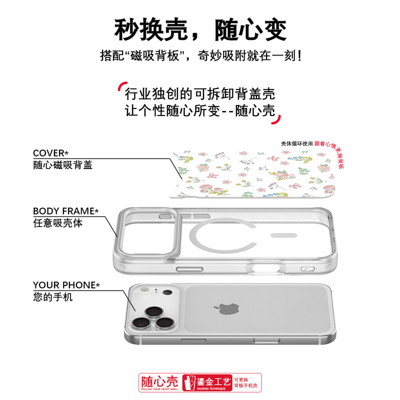 适用苹果17手机壳高级感16可换背板15promax磁吸手机壳春日花园|undefined