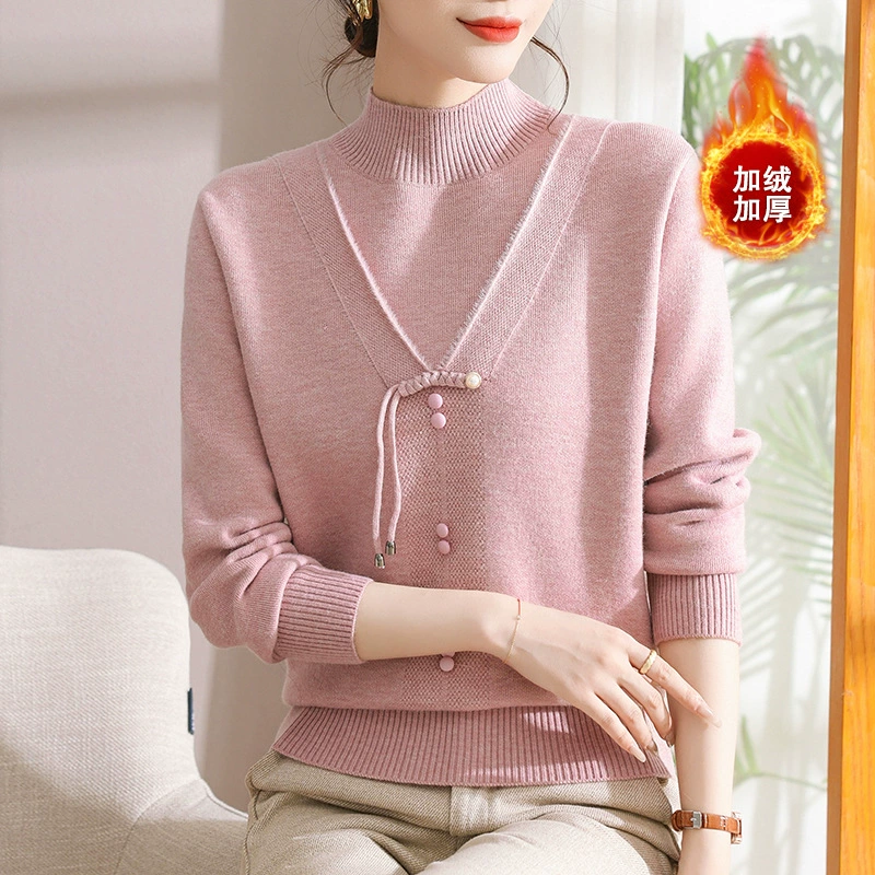 Зимний новый иностранный стиль средний и пожилой бархатный толстый свитер