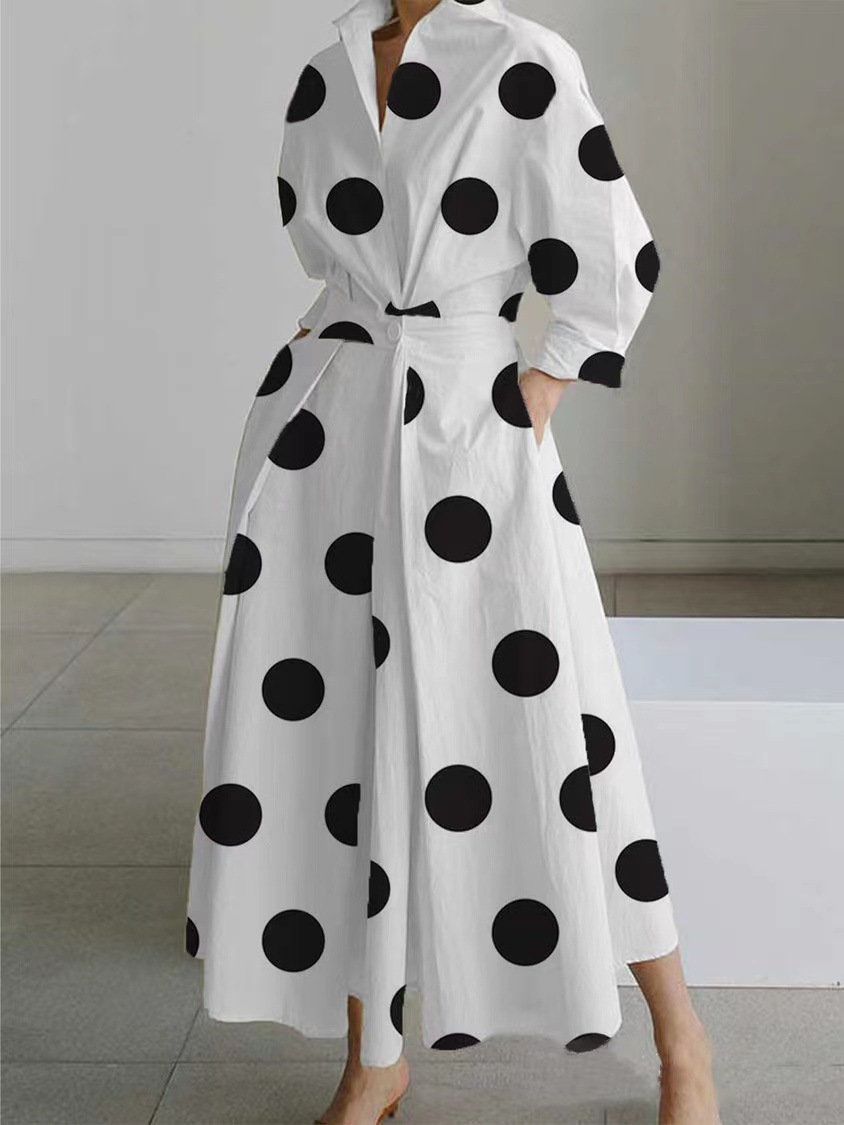 Long Sleeve Sleeve Length Wholesale Women's Vacation Printing Contrast Binding Zebra Polka Dots Flower Holiday Beach V Neck Long Sleeve Swing Dress